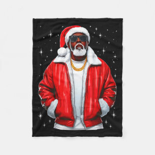 African American Santa Christmas Pajamas Cool Blac Fleece Blanket