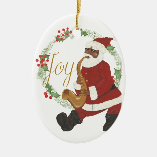 African American Santa Claus Ceramic Tree Decoration (Front)
