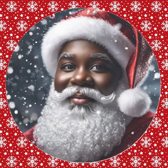 African American Santa Claus Christmas Classic Round Sticker (Creator Uploaded)