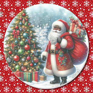 African American Santa Claus Christmas Classic Round Sticker
