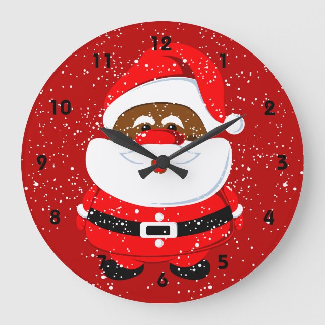 African-American Santa Claus Christmas custom Large Clock (Front)