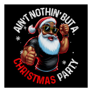 African American Santa Claus Christmas Pajama Poster