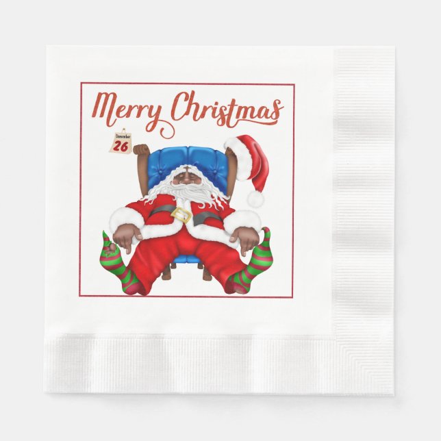 African American Santa Claus Christmas Paper Napki Napkin (Front)