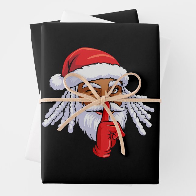 African American Santa Claus Christmas Party Decor Wrapping Paper Sheet (In situ)