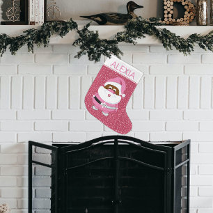 African-American Santa Claus Christmas pink white Large Christmas Stocking