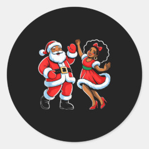 African American Santa Claus Dancing Funny Christm Classic Round Sticker