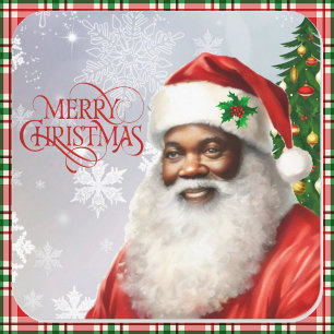 African American Santa Claus Merry Christmas Square Sticker