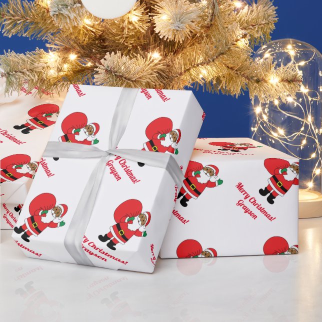 African American Santa Claus Merry Christmas White Wrapping Paper (Holidays)