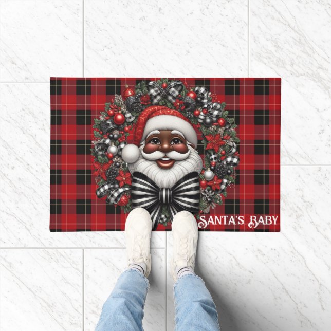 African American Santa Claus Red & Black Doormat (Indoor)