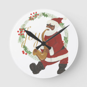 African American Santa Claus Round Clock