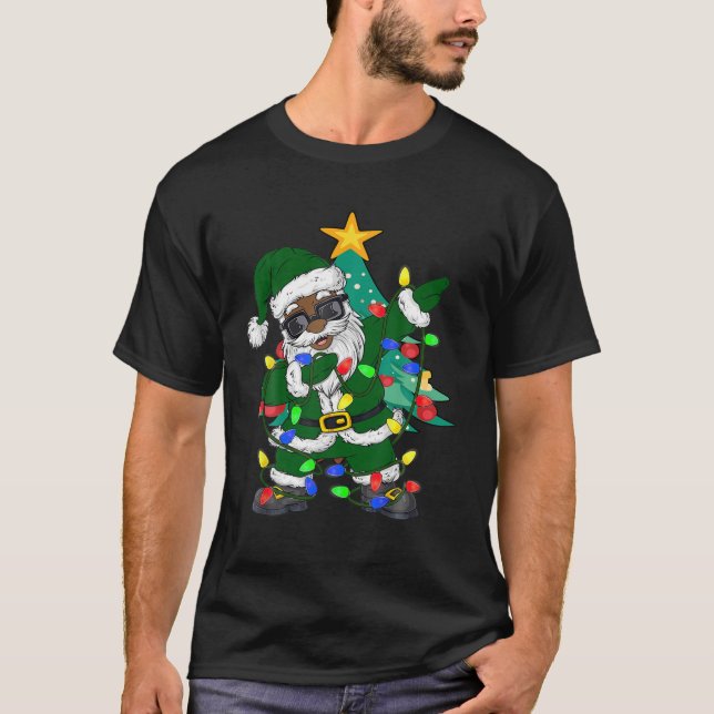 African American Santa Claus Ugly Christmas 2021 T-Shirt (Front)
