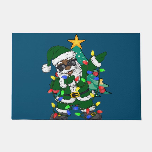 African American Santa claus Ugly Christmas Pajama Doormat (Front)