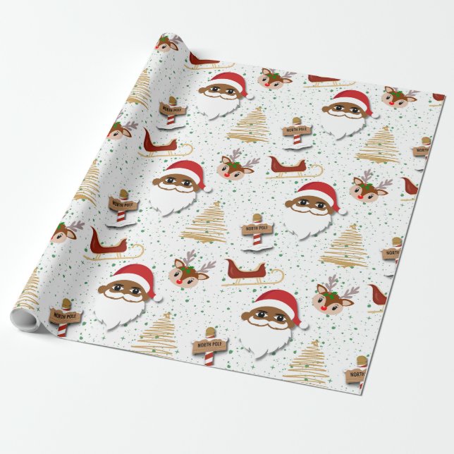 African American Santa Claus Wrapping Paper (Unrolled)