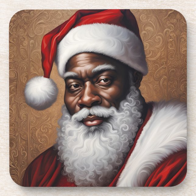 African American Santa Coasters with Cork Backing (Front)
