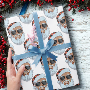 African American Santa Face Christmas Gift Wrapping Paper