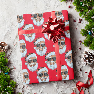 African American Santa Face Red Christmas Gift Wrapping Paper