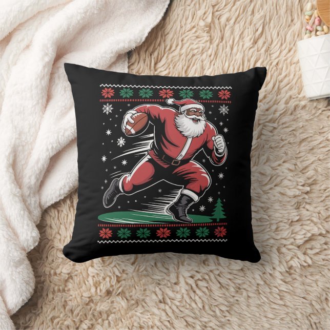  African American Santa Football Ugly Christmas Cushion (Blanket)