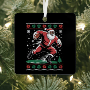 African American Santa Football Ugly Christmas Metal Tree Decoration