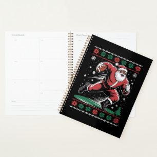 African American Santa Football Ugly Christmas Planner