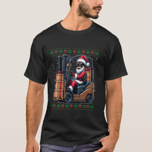 African American Santa Forklift Ugly Christmas Swe T-Shirt