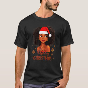 African American Santa Girl Merry Christmas Pajama T-Shirt