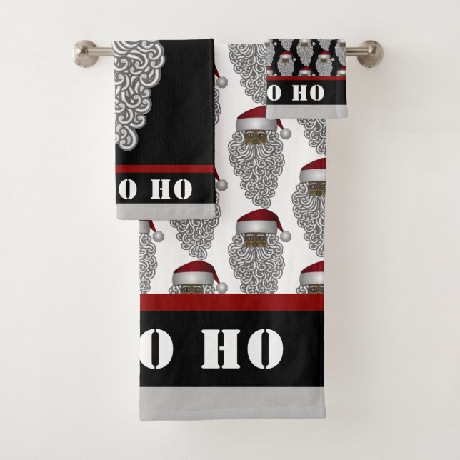 African American Santa Ho Ho Ho Christmas holiday Bath Towel Set (Insitu)