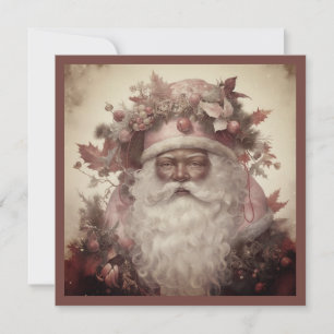 African American Santa, Rococo Red & Floral Hat Holiday Card