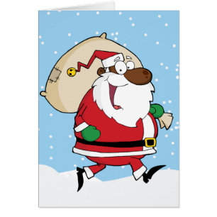 African American Santa Running with Gifts