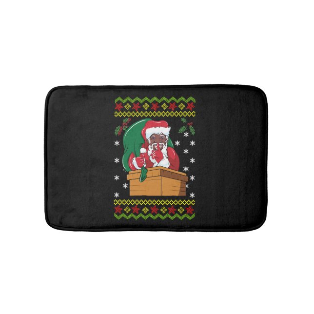 African American Santa Ugly Christmas Bath Mat (Front)