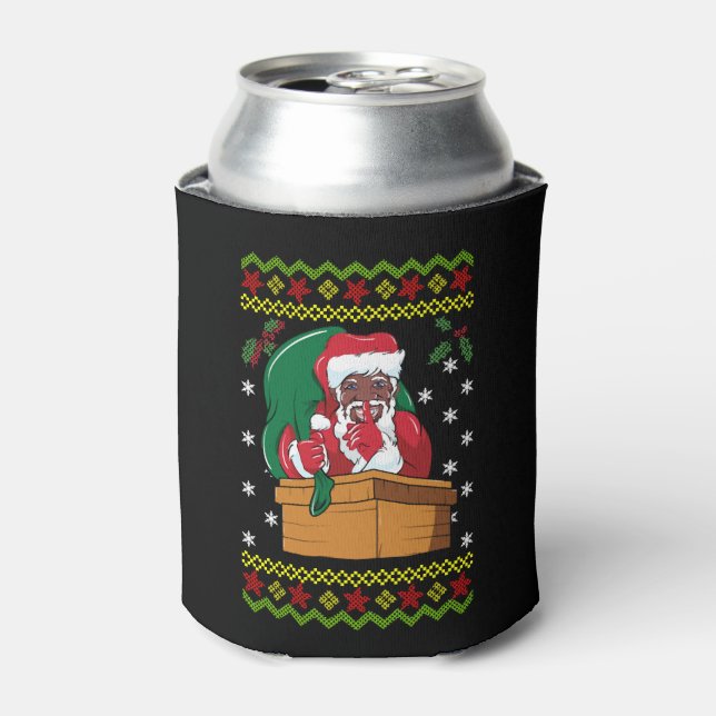 African American Santa Ugly Christmas Can Cooler (Can Front)