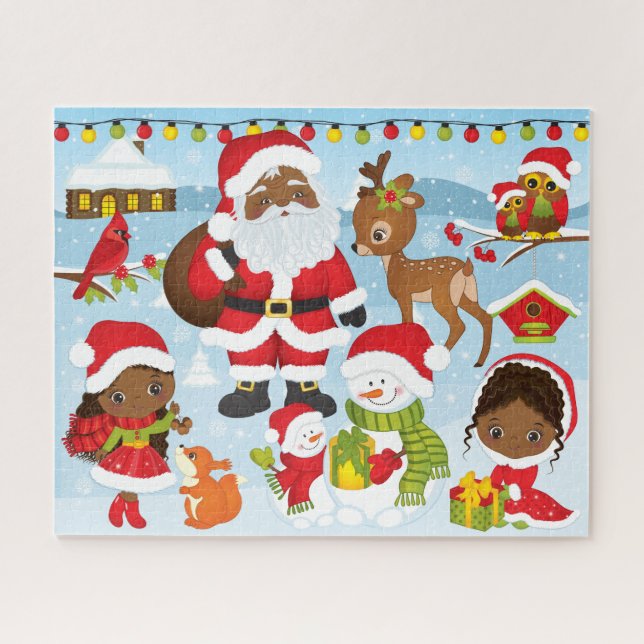 African American Santa with Little Girls Puzzle (Horizontal)