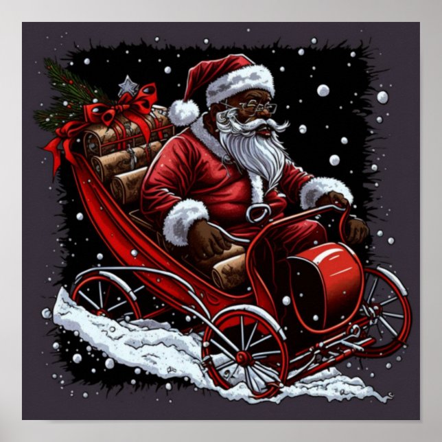 African American Santa's Sleigh RIde Poster (Front)
