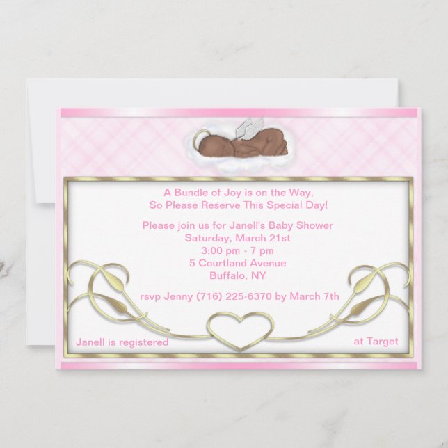 African American Sleeping Angel Shower Invitations (Front)