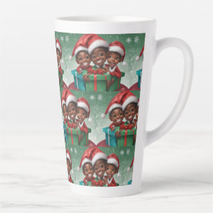 African American Snowy Christmas Elf  Latte Mug