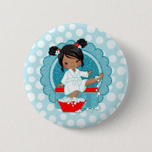 African American Spa Girl Bubbles Turquoise Red 6 Cm Round Badge