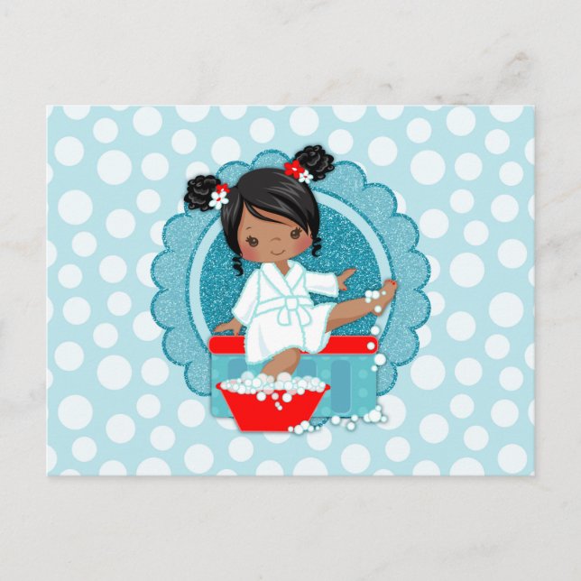 African American Spa Girl Bubbles Turquoise Red Postcard (Front)