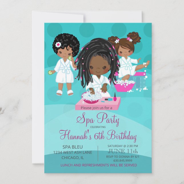African American Spa Party Birthday Invitation (Front)