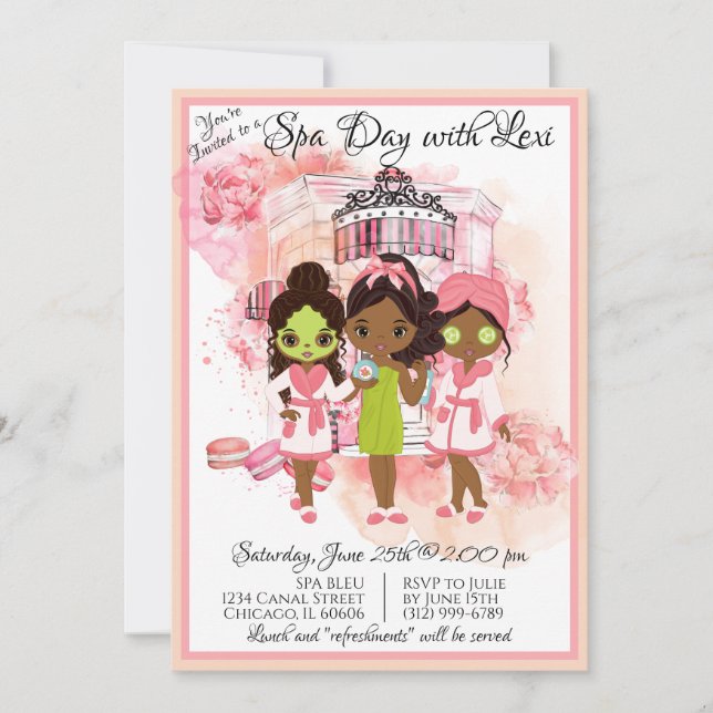 African American Spa Party Invitation (Front)