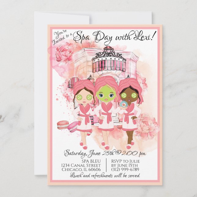 African American Spa Party Invitation (Front)