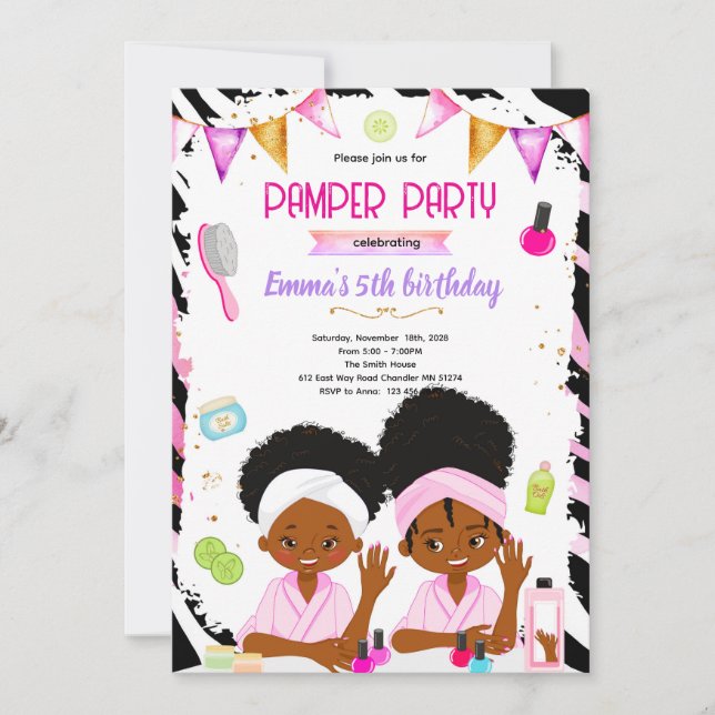 African American spa zebra theme invite (Front)