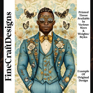 African American Steampunk Male Blue P8 Decoupage Tissue Paper