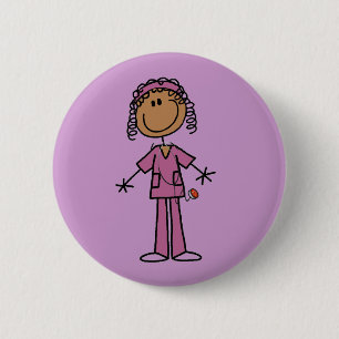 African American Stick Figure Nurse 6 Cm Round Badge