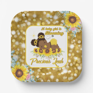 African American Sunflower Baby Shower Its a Girl  Paper Plate