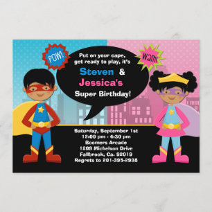 African American Superhero Birthday Party Invitation