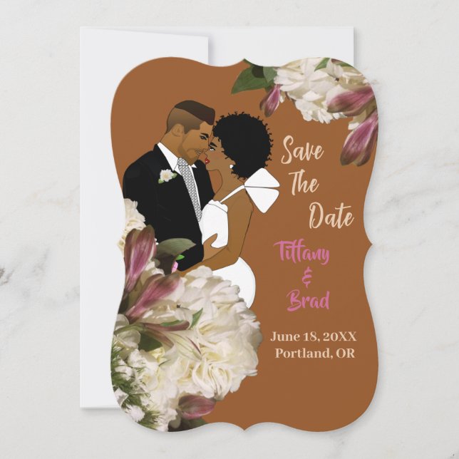 African American Terracotta Wedding Save-the-date (Front)