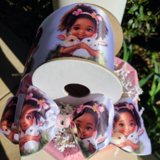 African-American Toddler With Easter Bunnies Satin Ribbon