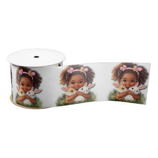 African-American Toddler With Easter Bunnies Satin Ribbon