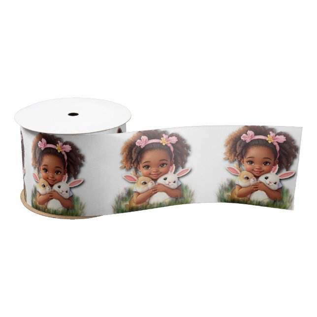 African-American Toddler With Easter Bunnies Satin Ribbon (Spool)