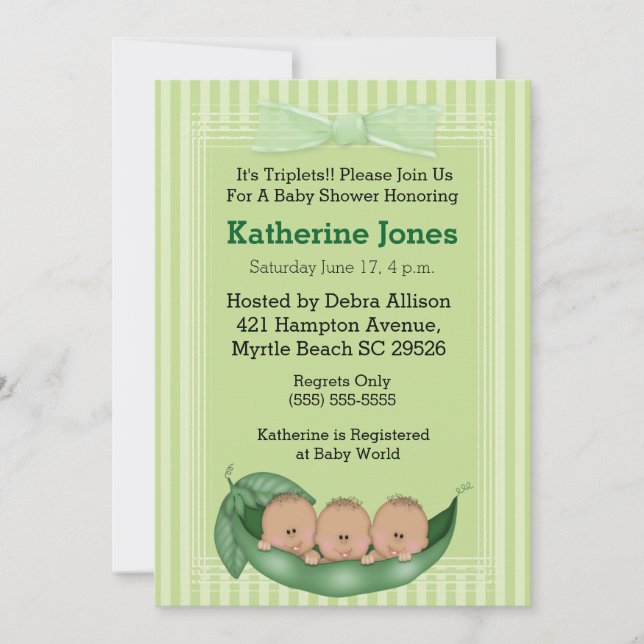 African American Triplets Boy Baby Shower Invites (Front)