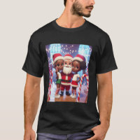 African American Tween Sisters with Santa Selfie C